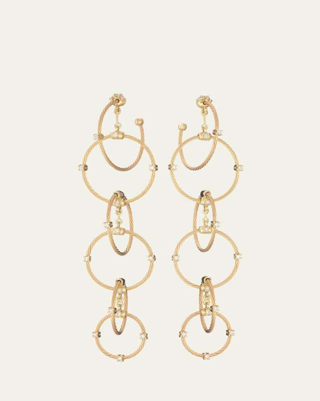 18K Yellow Gold Long Rain Chain Diamond Earrings